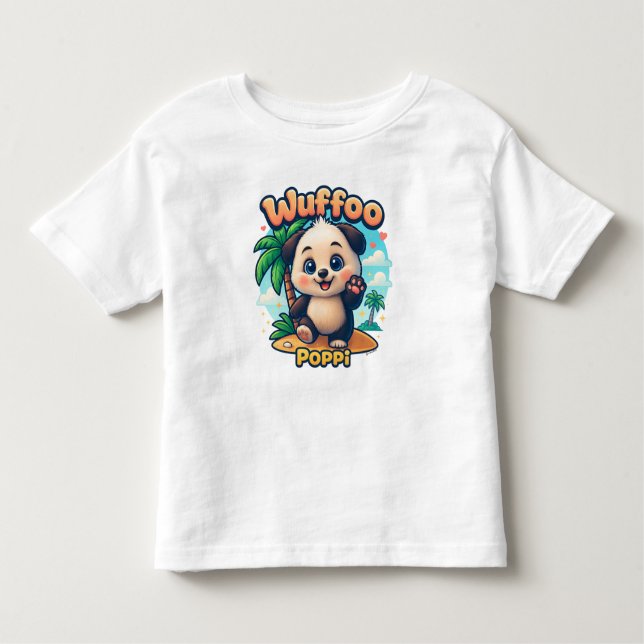 Wuffoo Poppi Cute Kawaii Puppy Tropical Island Toddler T-Shirt (Front)