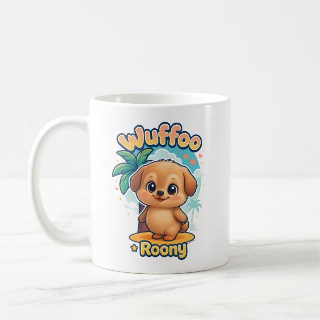 Wuffoo Roony Cute Kawaii Puppy Tropical Island Coffee Mug (Left)
