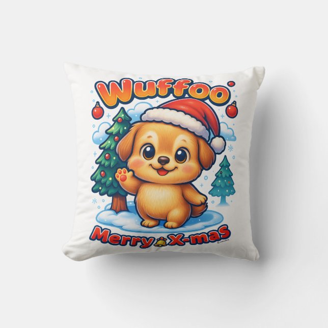 Wuffoo Roony Merry X-mas Kawaii 3D Holiday Cushion (Front)