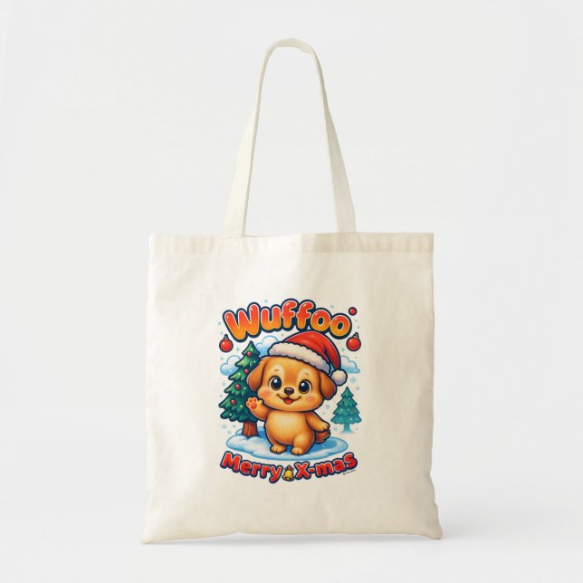 Wuffoo Roony Merry X-mas Kawaii 3D Holiday Tote Bag (Front)