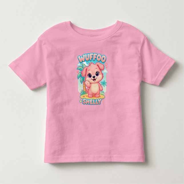Wuffoo Shelly Kawaii Puppy Tropical Island Toddler T-Shirt (Front)
