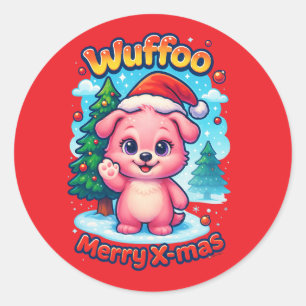 Wuffoo Shelly Merry X-mas Kawaii 3D Holiday Classic Round Sticker