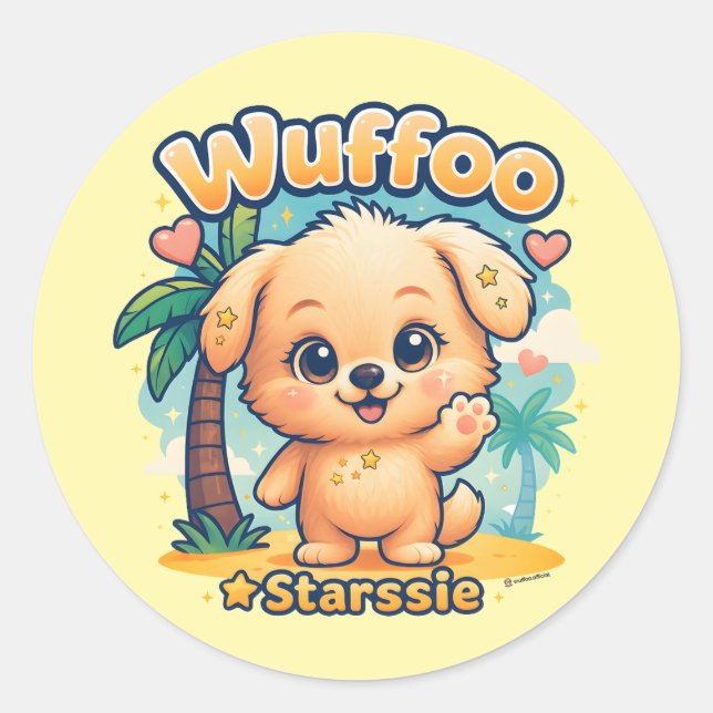 Wuffoo Starssie Kawaii Puppy Tropical Island Classic Round Sticker (Front)
