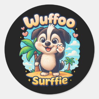 Wuffoo Surffie Cute Kawaii Puppy Tropical Island Classic Round Sticker