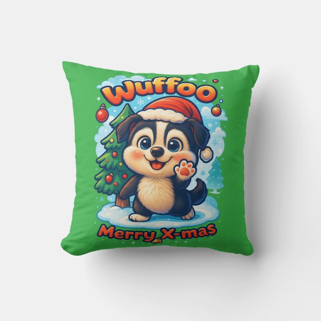 Wuffoo Surffie Merry X-mas Kawaii 3D Holiday Cushion (Front)