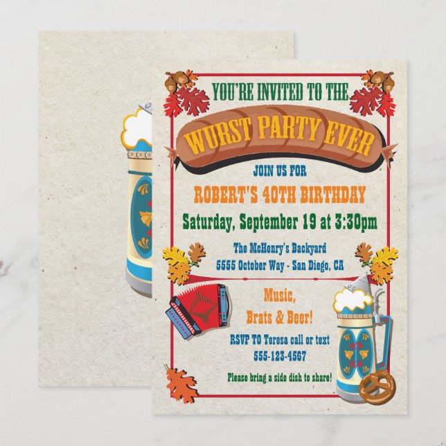 Wurst Party Ever Oktoberfest Invitations (Front/Back)