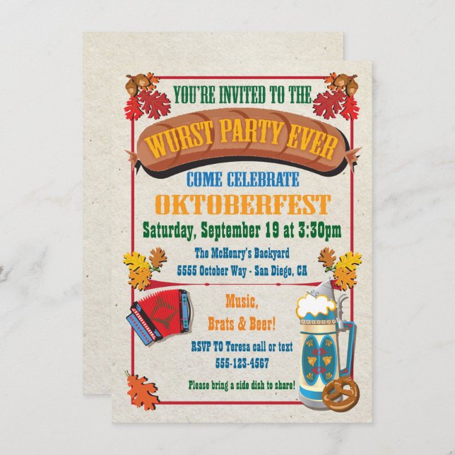 Wurst Party Ever Oktoberfest Invitations (Front/Back)