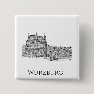Würzburg Bavaria Cityscape Minimalist Line Art 15 Cm Square Badge