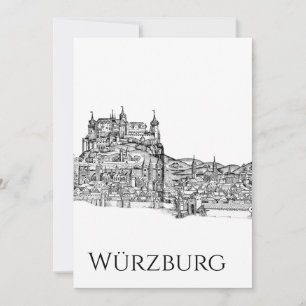 Würzburg Bavaria Cityscape Minimalist Line Art Invitation