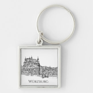 Würzburg Bavaria Cityscape Minimalist Line Art Key Ring