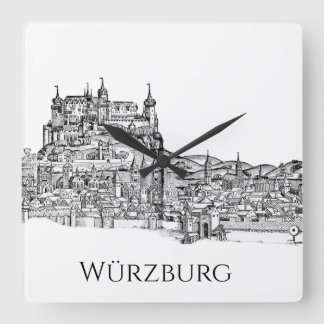 Würzburg Bavaria Cityscape Minimalist Line Art Square Wall Clock