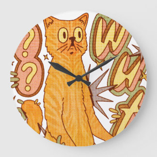 Wut? / An Orange Cat Illustration Large Clock
