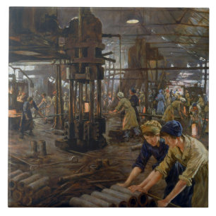 WW1 1918 Women Working at a Munitions a Factory Ceramic Tile