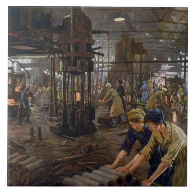WW1 1918 Women Working at a Munitions a Factory  Ceramic Tile (Front)