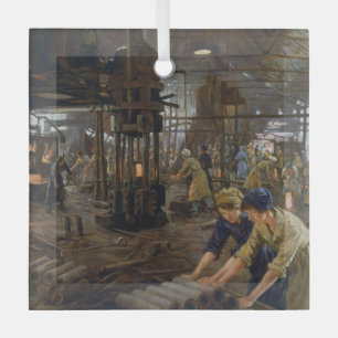WW1 1918 Women Working at a Munitions a Factory Glass Tree Decoration