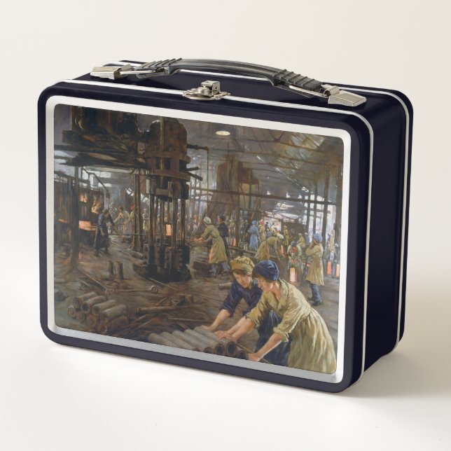 WW1 1918 Women Working at a Munitions a Factory  Metal Lunch Box (Front)