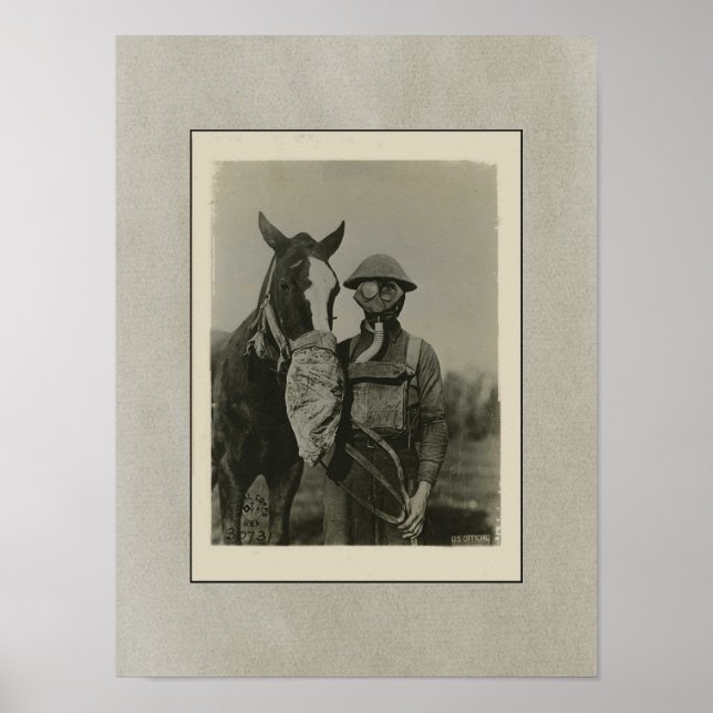 WW1 Soldier and Horse with Gas Mask Patriotic Poster (Front)