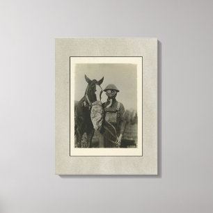 WW1 Soldier and Horse with Gas Masks Canvas Print