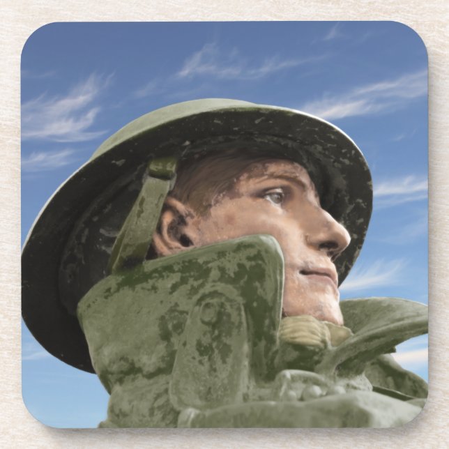 WW1 Soldier in Trench Coat and Helmet Coaster (Front)