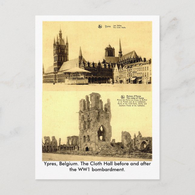 WW1 - Ypres, the Cloth Hall Postcard (Front)
