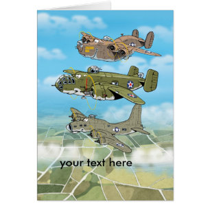 ww2 bomber editable text and cartoon planes card
