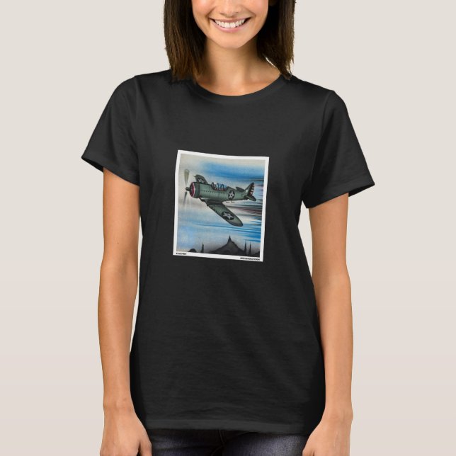WW2 Fighter Plane Airbrush Painting Military Veter T-Shirt (Front)