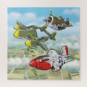 WW2 fighter planes P-51, P-47, P-47caricatures Jigsaw Puzzle
