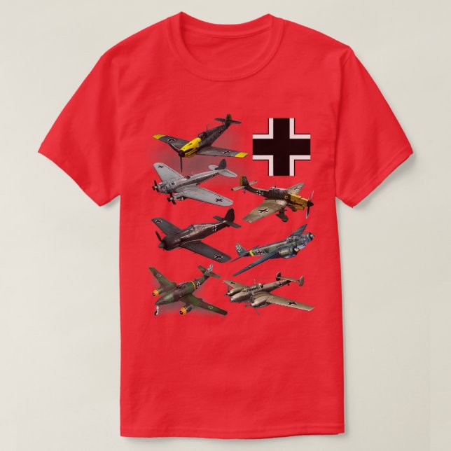 WW2 German Fighter Planes JU87 Stuka Bf 109 ME 262 T-Shirt (Design Front)