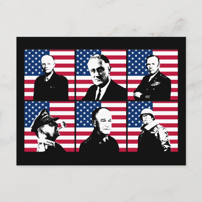 WW2 Heroes and the American Flag Postcard (Front)