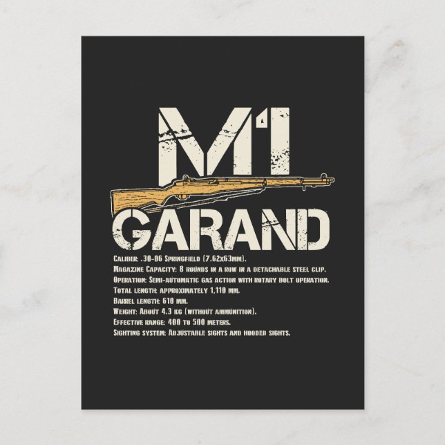 WW2 M1 Garand Weapon Specs Postcard (Front)