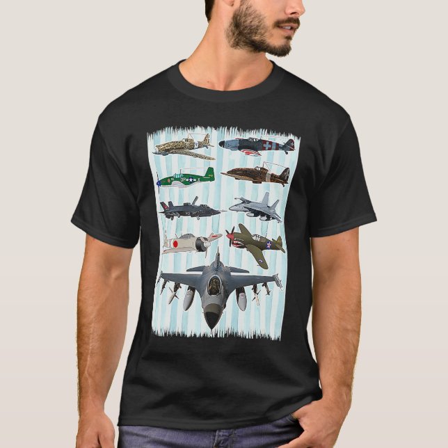 WW2 Planes Warbirds P51 Mustang Spitfire Messersch T-Shirt (Front)