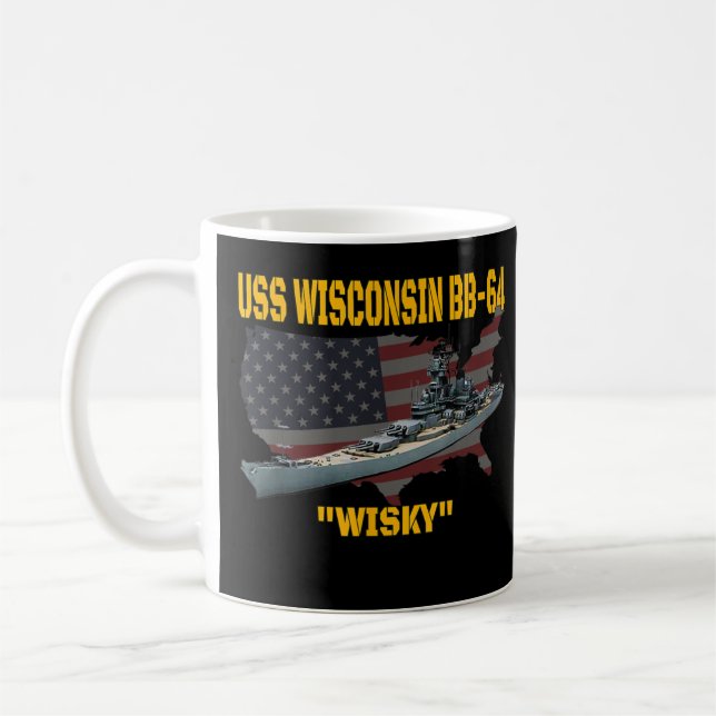 WW2 Ship & Korean War Battleship USS Wisconsin BB- Coffee Mug (Left)