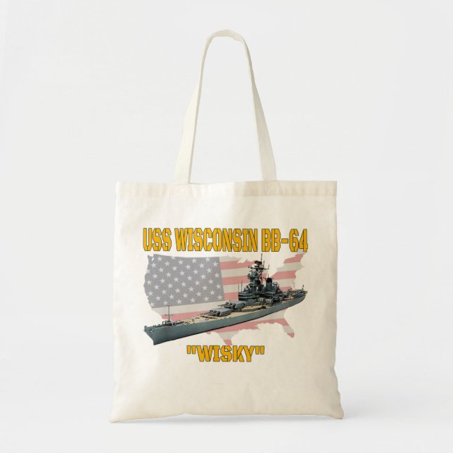 WW2 Ship & Korean War Battleship USS Wisconsin BB- Tote Bag (Front)