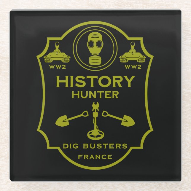 WW2 Trench Battlefield Metal Detecting Club Glass Coaster (Front)