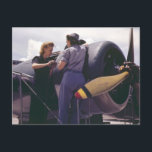 WW2 Women Aviation Mechanics Postcard<br><div class="desc">World War Two aviation photo of women working on an aeroplane in the Assembly and Repair Department at the Naval Air Base,  Corpus Christi,  Texas. Vintage WWII colour photo taken in 1942 by photographer  Howard R. Hollem for the Office of War Information.</div>