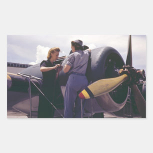 WW2 Women Aviation Mechanics Rectangular Sticker