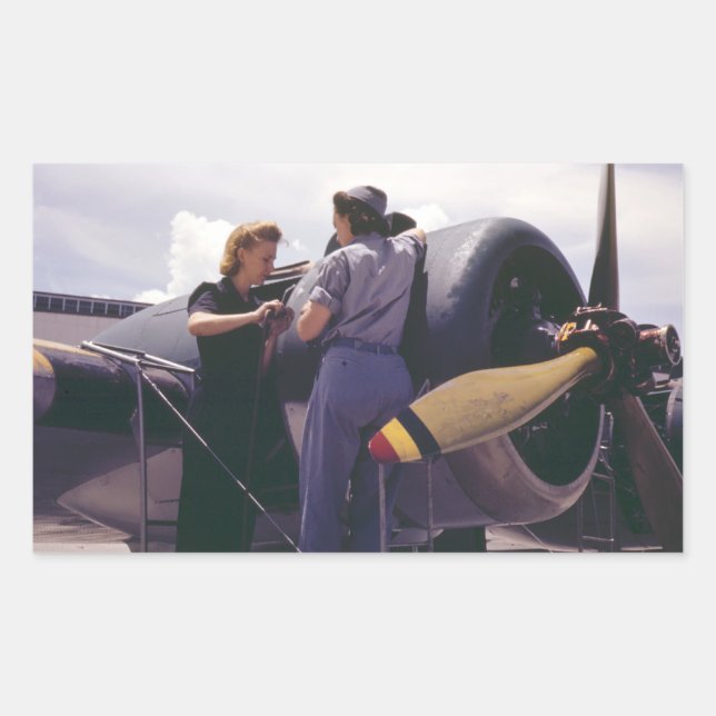 WW2 Women Aviation Mechanics Rectangular Sticker (Front)