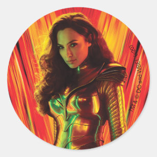 WW84   Red-Orange Wonder Woman Kaleidoscope Classic Round Sticker