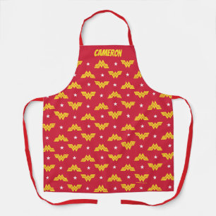 WW84   Red Wonder Woman Logo And Stars Pattern Apron