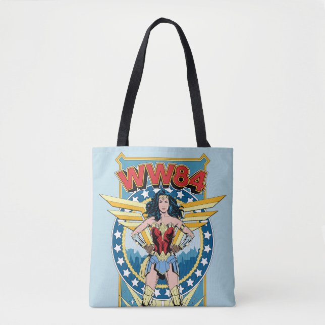 WW84 | Retro Comic Wonder Woman Character Badge Tote Bag (Front)