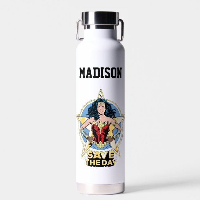 WW84 | Save The Day Wonder Woman | Add Your Name Water Bottle (Front)