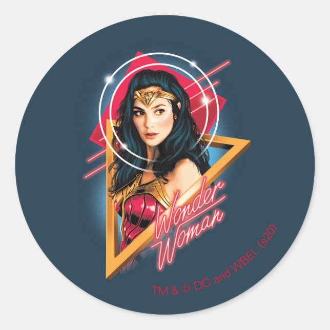 WW84 | Wonder Woman Retrowave Character Badge Classic Round Sticker (Front)