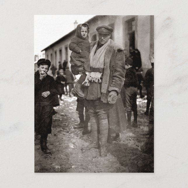 WWI American Field Serviceman + French Orphans Postcard (Front)