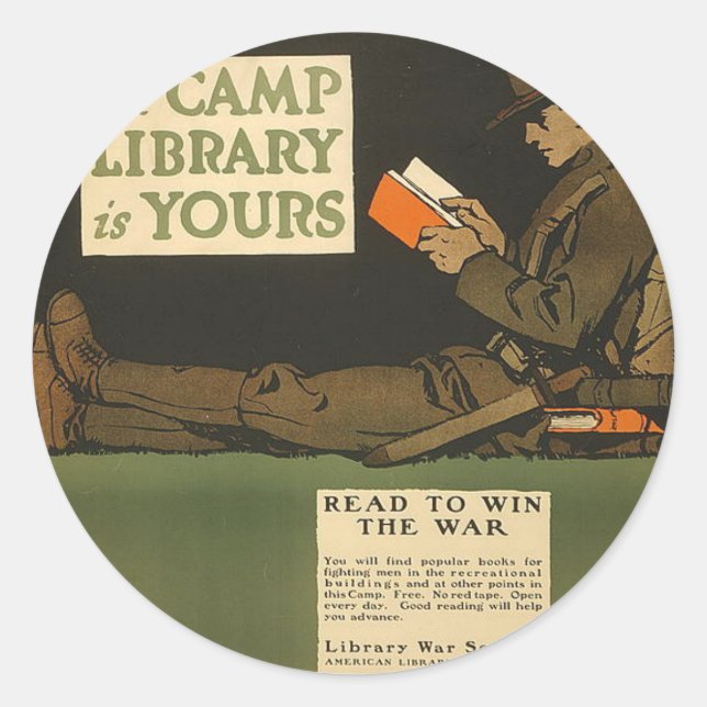 WWI Camp Library Classic Round Sticker (Front)