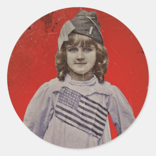 WWI Girl in Flag Dress Classic Round Sticker