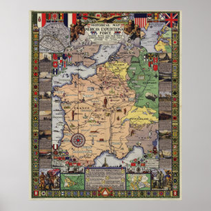 WWI Map of the American Expeditionary Force (1932) Poster