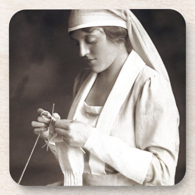 WWI Nurse knitting Sweater Coaster (Front)