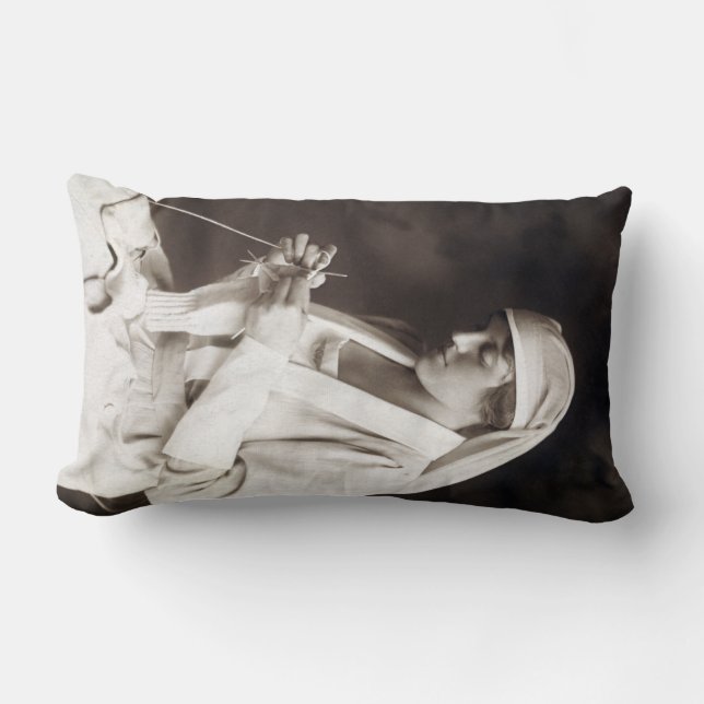 WWI Nurse knitting Sweater Lumbar Cushion (Front)
