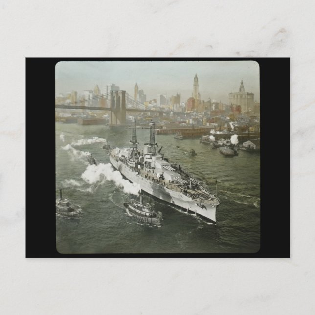 WWII Battleship on the Hudson River Vintage Postcard (Front)