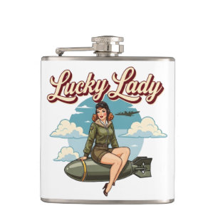 WWII Bomber "Lucky Lady" Nose Art Hip Flask